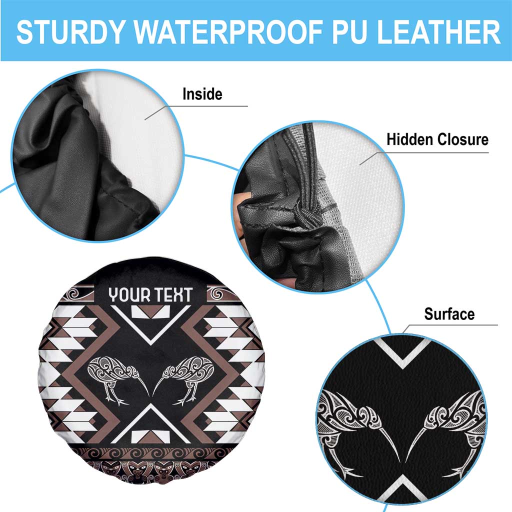 Personalised Taniko Motifs Aotearoa Spare Tire Cover Waitangi Kowhaiwhai Kiwi - Mocha