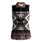 Personalised Taniko Motifs Aotearoa Women Sleeveless Polo Shirt Waitangi Kowhaiwhai Kiwi - Mocha