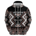Personalised Taniko Motifs Aotearoa Zip Hoodie Waitangi Kowhaiwhai Kiwi - Mocha
