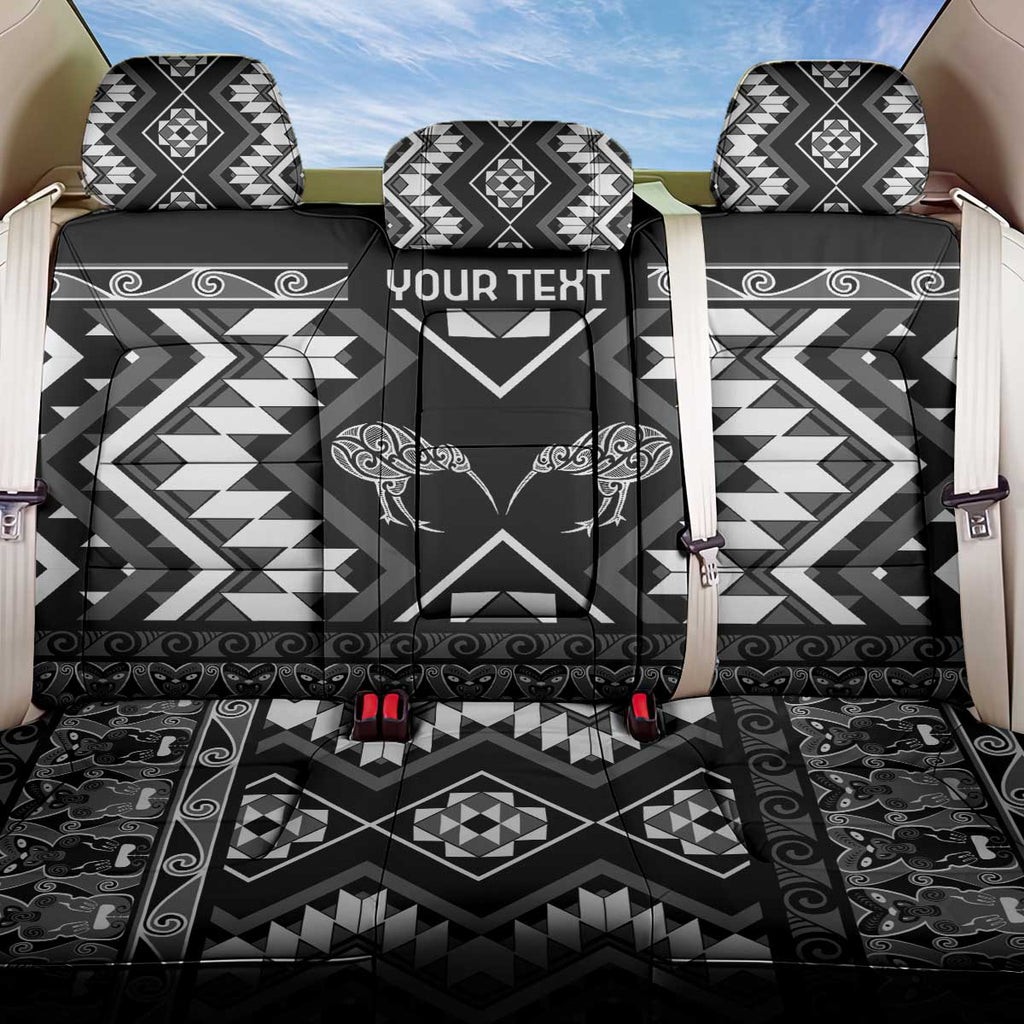 Personalised Taniko Motifs Aotearoa Back Car Seat Cover Waitangi Kowhaiwhai Kiwi - Monochrome