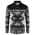 Personalised Taniko Motifs Aotearoa Button Sweatshirt Waitangi Kowhaiwhai Kiwi - Monochrome