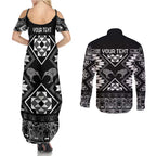 Personalised Taniko Motifs Aotearoa Couples Matching Summer Maxi Dress and Long Sleeve Button Shirt Waitangi Kowhaiwhai Kiwi - Monochrome