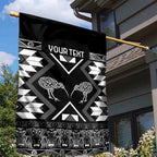 Personalised Taniko Motifs Aotearoa Garden Flag Waitangi Kowhaiwhai Kiwi - Monochrome