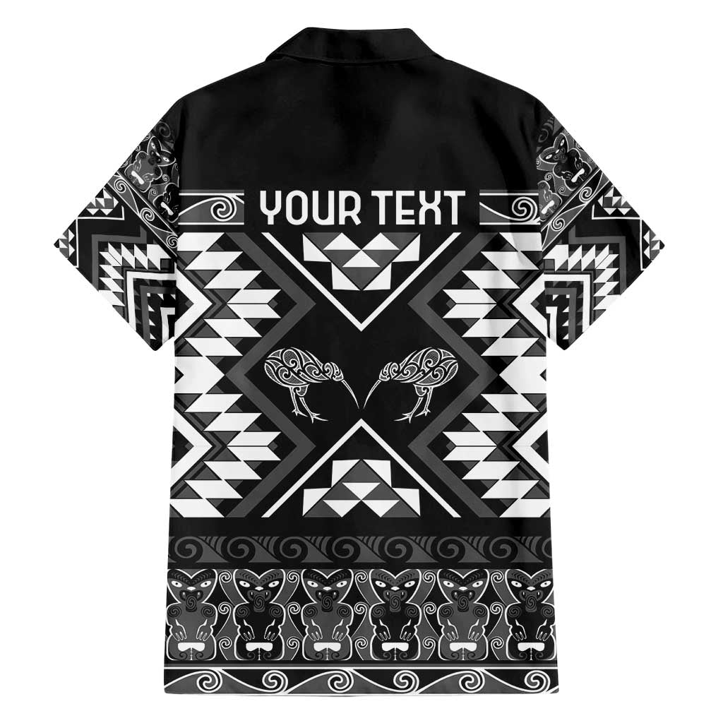 Personalised Taniko Motifs Aotearoa Hawaiian Shirt Waitangi Kowhaiwhai Kiwi - Monochrome