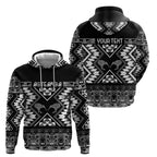 Personalised Taniko Motifs Aotearoa Hoodie Waitangi Kowhaiwhai Kiwi - Monochrome