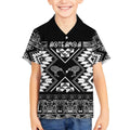 Personalised Taniko Motifs Aotearoa Kid Hawaiian Shirt Waitangi Kowhaiwhai Kiwi - Monochrome