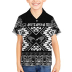 Personalised Taniko Motifs Aotearoa Kid Hawaiian Shirt Waitangi Kowhaiwhai Kiwi - Monochrome
