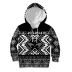 Personalised Taniko Motifs Aotearoa Kid Hoodie Waitangi Kowhaiwhai Kiwi - Monochrome
