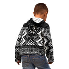 Personalised Taniko Motifs Aotearoa Kid Hoodie Waitangi Kowhaiwhai Kiwi - Monochrome