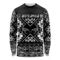 Personalised Taniko Motifs Aotearoa Long Sleeve Shirt Waitangi Kowhaiwhai Kiwi - Monochrome