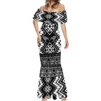 Personalised Taniko Motifs Aotearoa Mermaid Dress Waitangi Kowhaiwhai Kiwi - Monochrome