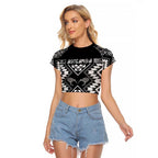 Personalised Taniko Motifs Aotearoa Raglan Cropped T Shirt Waitangi Kowhaiwhai Kiwi - Monochrome