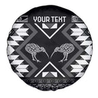 Personalised Taniko Motifs Aotearoa Spare Tire Cover Waitangi Kowhaiwhai Kiwi - Monochrome