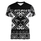 Personalised Taniko Motifs Aotearoa Women V-Neck T-Shirt Waitangi Kowhaiwhai Kiwi - Monochrome