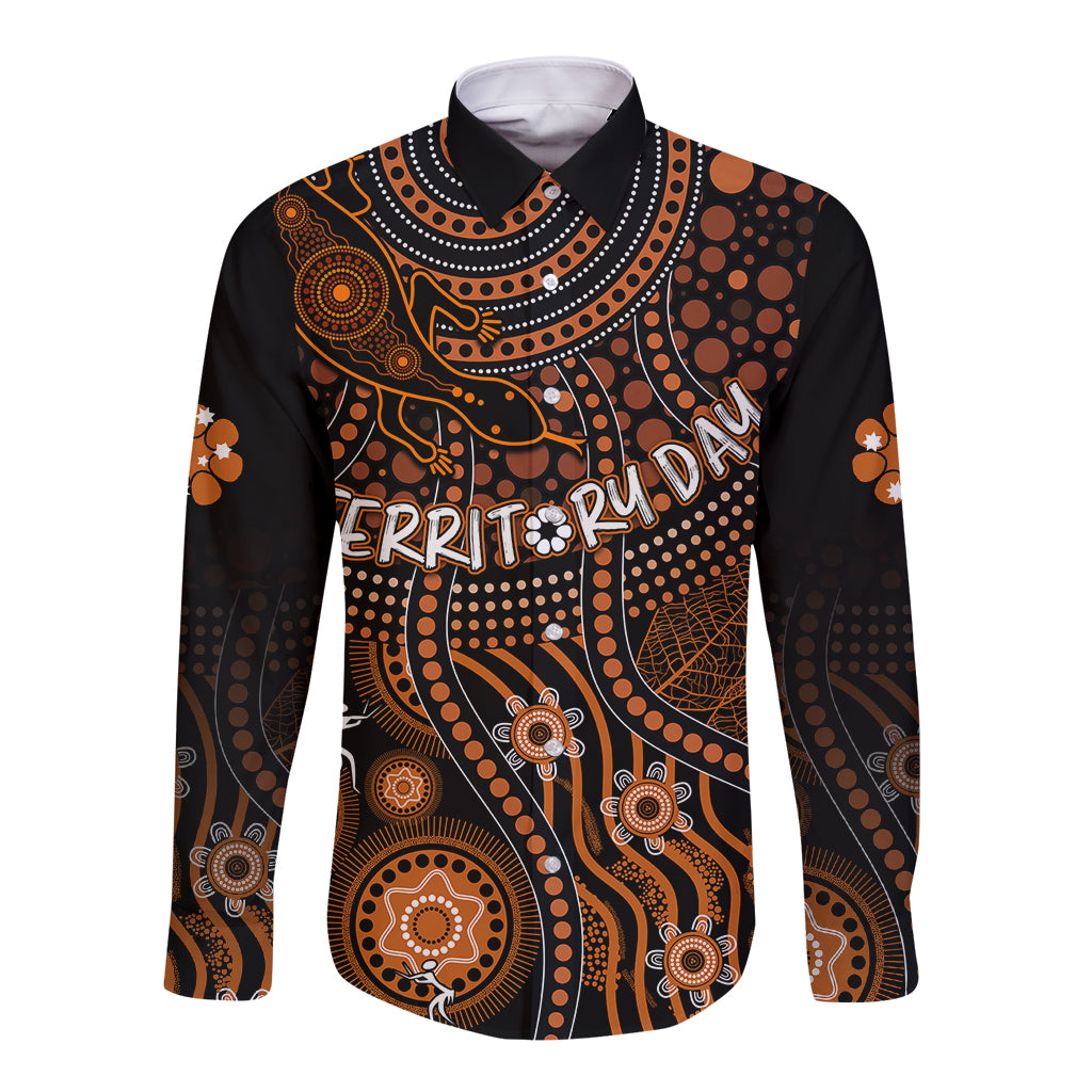 personalised-northern-territory-day-long-sleeve-button-shirt-indigenous-sun-and-life-art