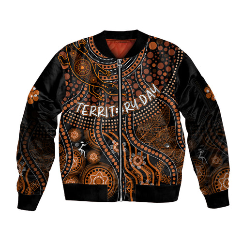 personalised-northern-territory-day-sleeve-zip-bomber-jacket-indigenous-sun-and-life-art