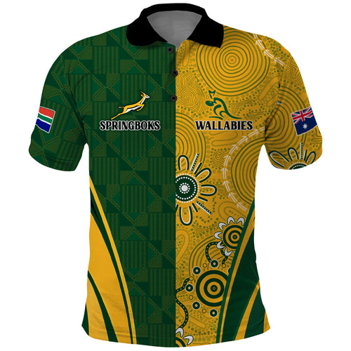 Personalised Australia Mix South Africa Rugby Polo Shirt Wallabies And Springboks - Champions Indigenous Ver LT7