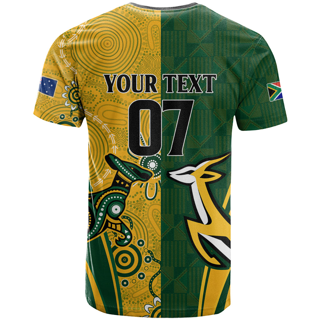 Personalised Australia Mix South Africa Rugby T Shirt Wallabies And Springboks - Champions Indigenous Ver LT7