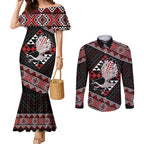 Taniko Aotearoa Couples Matching Mermaid Dress and Long Sleeve Button Shirt Poutama Mix Piwakawaka