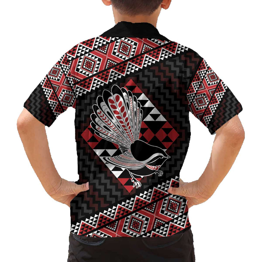 Taniko Aotearoa Family Matching Off The Shoulder Long Sleeve Dress and Hawaiian Shirt Poutama Mix Piwakawaka