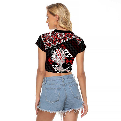 Taniko Aotearoa Raglan Cropped T Shirt Poutama Mix Piwakawaka