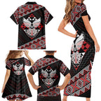 Taniko Aotearoa Family Matching Short Sleeve Bodycon Dress and Hawaiian Shirt Poutama Mix Piwakawaka - Ver02