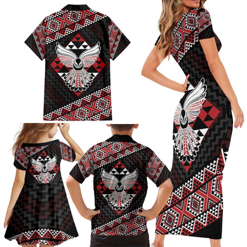 Taniko Aotearoa Family Matching Short Sleeve Bodycon Dress and Hawaiian Shirt Poutama Mix Piwakawaka - Ver02