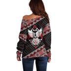Taniko Aotearoa Off Shoulder Sweater Poutama Mix Piwakawaka - Ver02