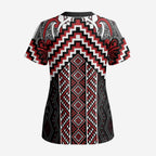 Maori Tukutuku Taniko Motifs Scrub Top Red Poutama Mix Kowhaiwhai - Aussie Hoodie