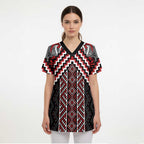 Maori Tukutuku Taniko Motifs Scrub Top Red Poutama Mix Kowhaiwhai - Aussie Hoodie