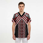 Maori Tukutuku Taniko Motifs Scrub Top Red Poutama Mix Kowhaiwhai - Aussie Hoodie