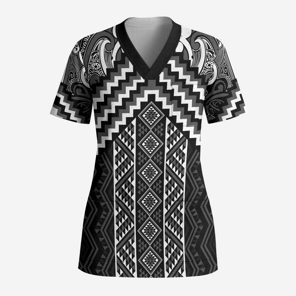 Maori Tukutuku Taniko Motifs Scrub Top Black Poutama Mix Kowhaiwhai - Aussie Hoodie