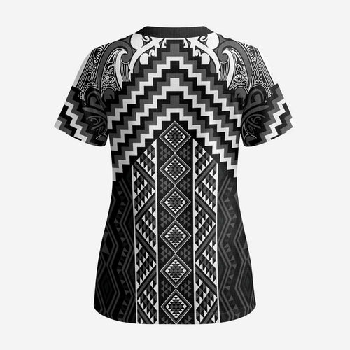 Maori Tukutuku Taniko Motifs Scrub Top Black Poutama Mix Kowhaiwhai - Aussie Hoodie