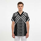 Maori Tukutuku Taniko Motifs Scrub Top Black Poutama Mix Kowhaiwhai - Aussie Hoodie