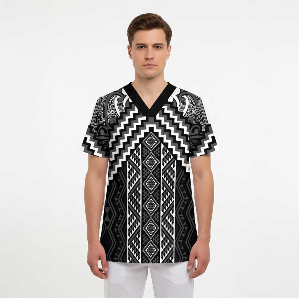 Maori Tukutuku Taniko Motifs Scrub Top Black Poutama Mix Kowhaiwhai - Aussie Hoodie