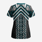 Maori Tukutuku Taniko Motifs Scrub Top Teal Poutama Mix Kowhaiwhai - Aussie Hoodie