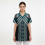 Maori Tukutuku Taniko Motifs Scrub Top Teal Poutama Mix Kowhaiwhai - Aussie Hoodie
