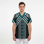 Maori Tukutuku Taniko Motifs Scrub Top Teal Poutama Mix Kowhaiwhai - Aussie Hoodie