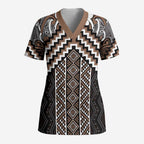 Maori Tukutuku Taniko Motifs Scrub Top Brown Poutama Mix Kowhaiwhai - Aussie Hoodie