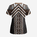 Maori Tukutuku Taniko Motifs Scrub Top Brown Poutama Mix Kowhaiwhai - Aussie Hoodie