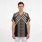 Maori Tukutuku Taniko Motifs Scrub Top Brown Poutama Mix Kowhaiwhai - Aussie Hoodie