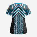 Maori Tukutuku Taniko Motifs Scrub Top Turquoise Poutama Mix Kowhaiwhai - Aussie Hoodie