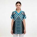 Maori Tukutuku Taniko Motifs Scrub Top Turquoise Poutama Mix Kowhaiwhai - Aussie Hoodie