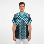 Maori Tukutuku Taniko Motifs Scrub Top Turquoise Poutama Mix Kowhaiwhai - Aussie Hoodie