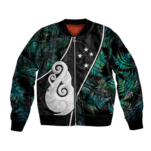 peronsalised-new-zealand-bomber-jacket-paua-shell-maori-manaia-with-silver-ferns