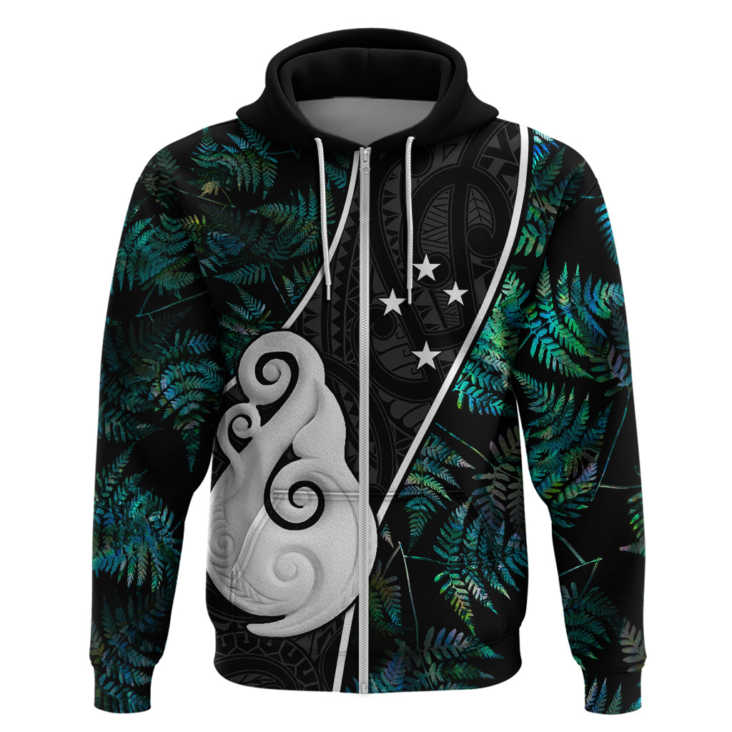 peronsalised-new-zealand-hoodie-paua-shell-maori-manaia-with-silver-ferns