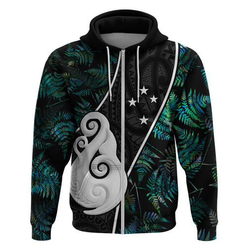 peronsalised-new-zealand-hoodie-paua-shell-maori-manaia-with-silver-ferns