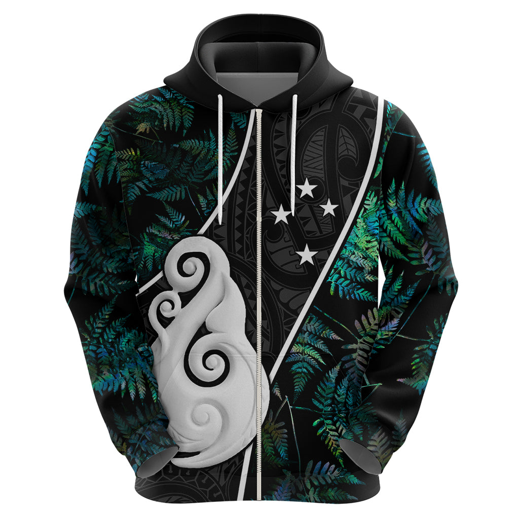 peronsalised-new-zealand-hoodie-paua-shell-maori-manaia-with-silver-ferns