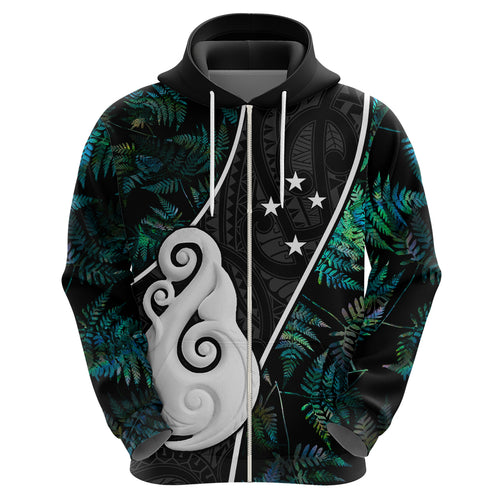 peronsalised-new-zealand-hoodie-paua-shell-maori-manaia-with-silver-ferns
