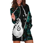 peronsalised-new-zealand-hoodie-dress-paua-shell-maori-manaia-with-silver-ferns